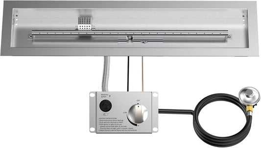Skyflame 30" Linear Stainless Steel Fire Pit Drop-in Burner Kit with Flame Sensing, Electronic Spark Ignition, CSA Certified, and Propane Regulator Hose Set