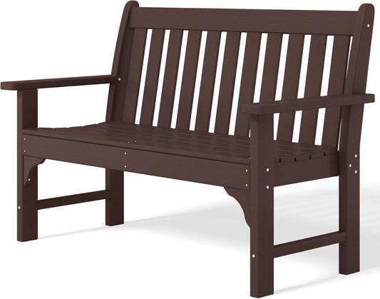 Garden Bench, Farmhouse Park Front Porch for Entryway Bench Outdoor Seating Low Bench Patio Bench Outside/Indoor, Dark Brown