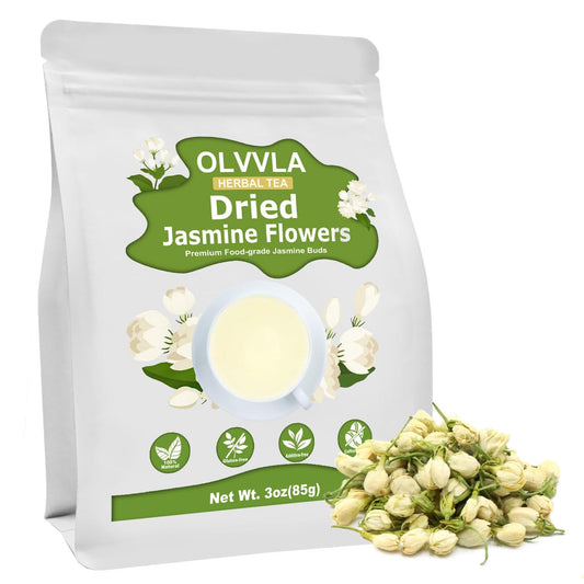 Olvvla - Dried Jasmine Flowers - 3oz/85g - 100% Natural Jasmine Tea Edible Flowers - Pure Jasmine Buds Loose Leaf Herbs - Non-GMO - Natural Fragrance
