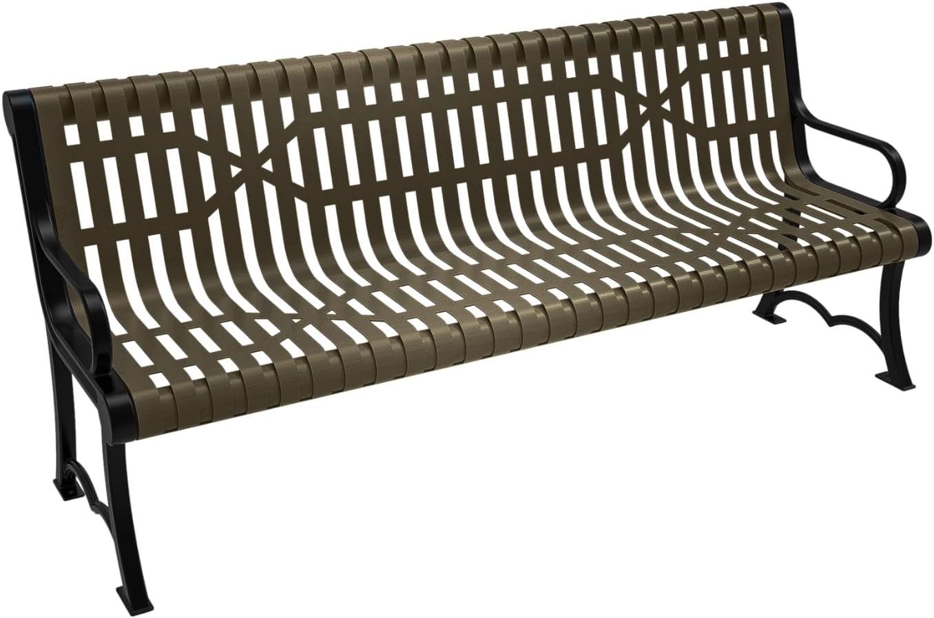 Heavy-Duty Outdoor Bench Thermoplastic Coated, Slatted Steel, Commercial-Grade Garden Bench, Made in America (Portable with Back, 6 Ft, Textured Gold Vein)