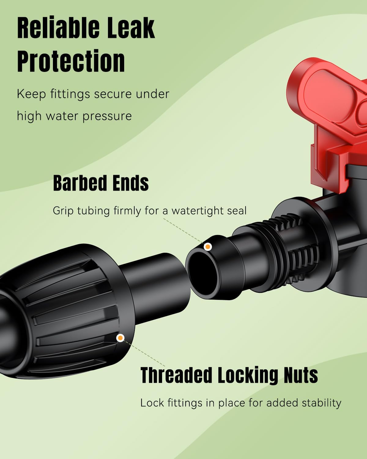 Pawfly 17 Pcs Drip Irrigation Fittings Kit for 1/2" Tubing, Barbed Drip Line Connectors with 4 Tees, 2 Standard Couplings, 3 Flow-Control Couplings, 4 Elbows, 2 Faucet Adapters & 2 End Caps