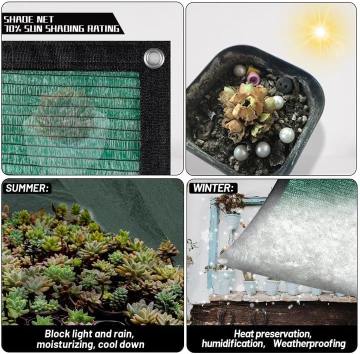 Cool Area 70% Sun Shade Cloth Mesh Tarp with Grommets for Plant Cover 6x8ft Patio Canopy Garden Pergola Greenhouse Car Barn Kennel Green