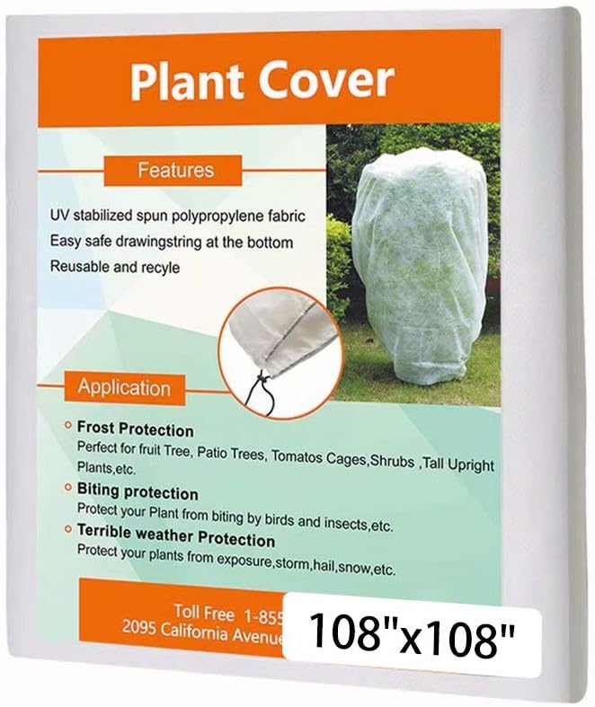 Agfabric Plant Covers Freeze Protection with Zipper 108"x108" 0.9oz Plant Frost Protection Covers Garden Plant Cover Drawstring Bags Winter Frost Pests Protection,White