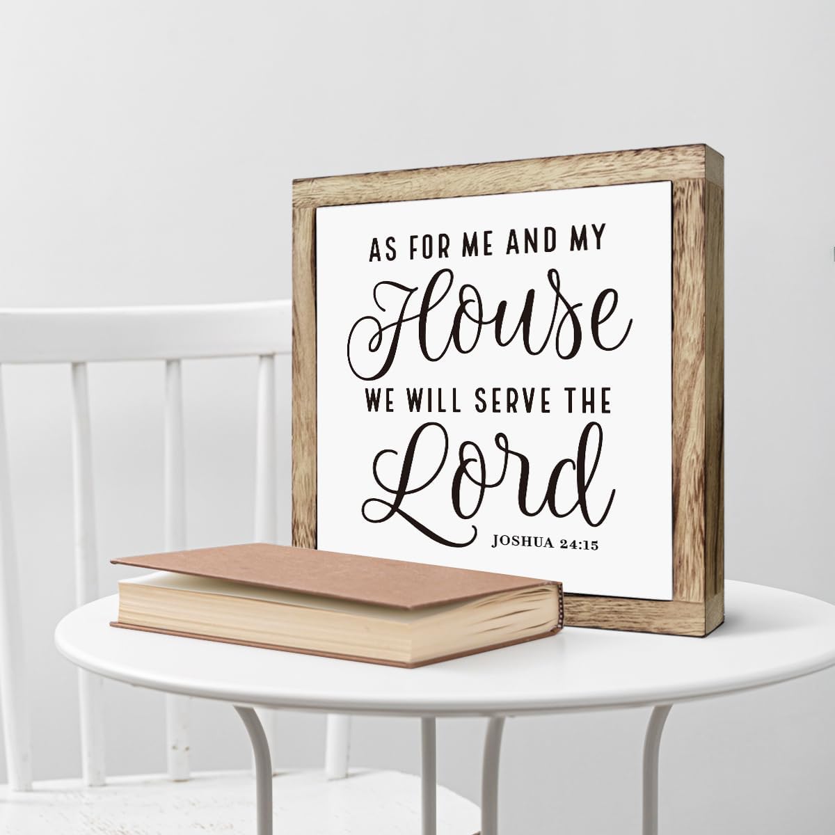 SUSZDOU Scripture Sign - 'As for Me and My House We Will Serve the Lord' Wooden Plaque, Christian Farmhouse Table Decor, Front Door Decor, Housewarming Gift