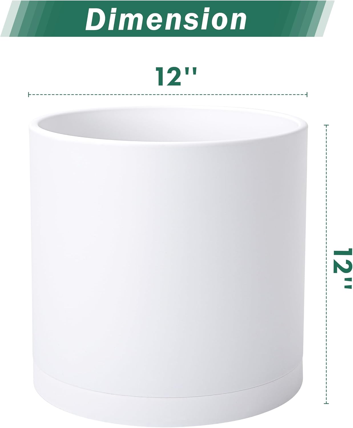 D'vine Dev 2 Pack 12 Inch Modern Plastic Plant Pots, Small Garden Planters for Plant with Drainage Holes and Saucers, White Color, 74-Z-P-1