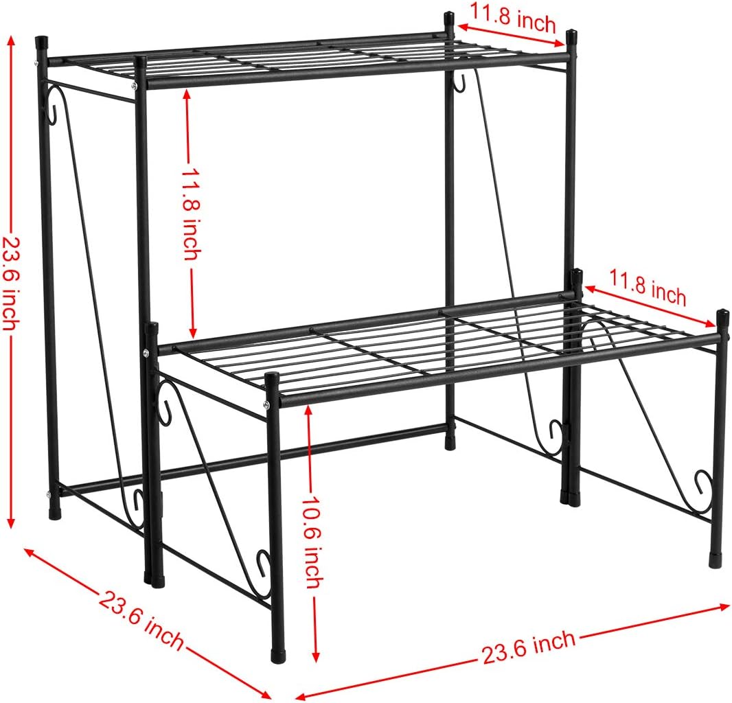 DOEWORKS 2 Tier Metal Plant Stand Storage Rack Shelf, Flower Pot Holder Display Shelf, Black