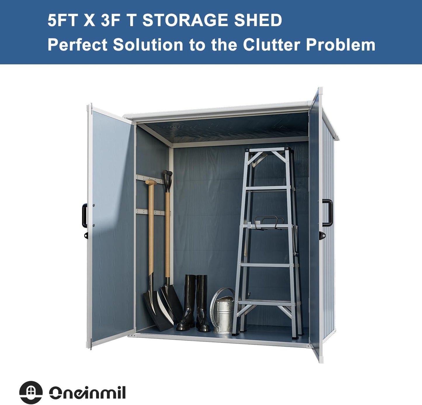 Outdoor Storage Shed, 5x3FT Resin Shed with Floor and Lockable Doors, 80 Cu.Ft Waterproof Patio Storage Cabinet, Plastic Construction for Outdoor Storage