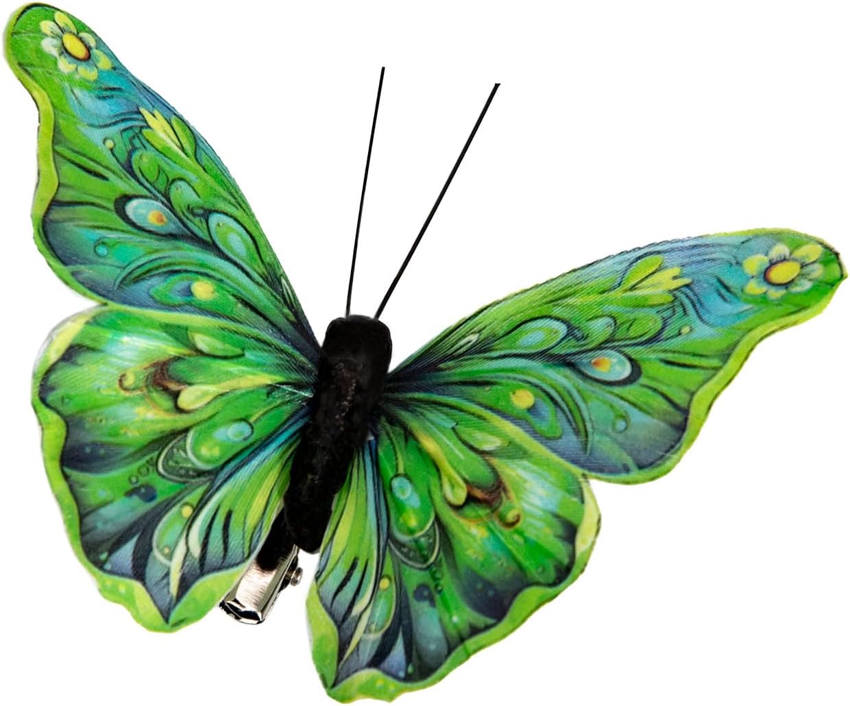 Cartanfill-Decorative 3D Butterfly Clips, Green Feather Design, Set of 12, Party and Christmas Tree Ornaments