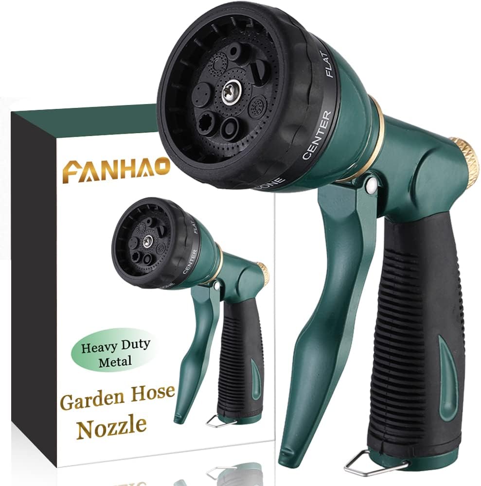 FANHAO Garden Hose Nozzle Sprayer Heavy Duty, 100% Metal Spray Nozzle High Pressure Water Hose Nozzle with 7 Patterns for Watering Garden, Washing Cars and Showering Pets