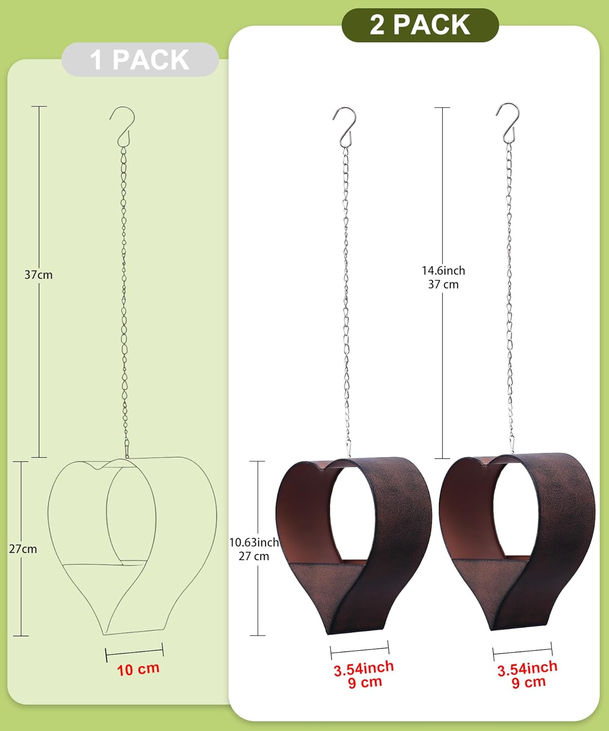 Metal Plant Hangers Indoor and Outdoor: Birthday Gifts for Women Mom Wife Father Garden Lovers - Rustic Heart Shape Hanging Planters Perfect for Window Wall Living Room Office Decor(2 Pack)