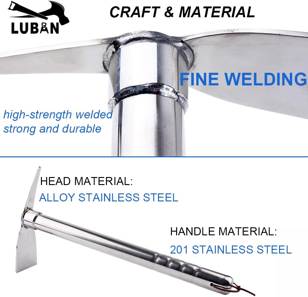 Stainless Steel Garden Hoe Pick 15-inch Length Lightweight Weather Resistant Metal Multipurpose Hand Tool for Gardening Cultivator Weeding Seeding Turning Soil