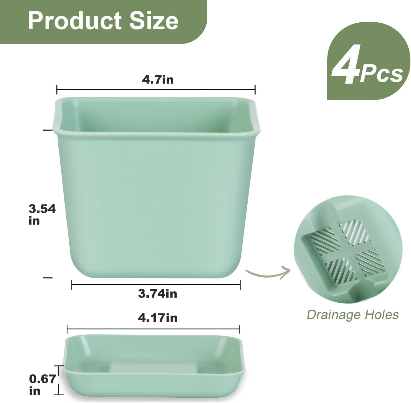 Herb Garden Planter Indoor Kit Pots for Indoor/Outdoor Plants 4 Packs Windowsill Plant Pots with Drainage and Tray, Window Pot for Indoor Plants (Green)