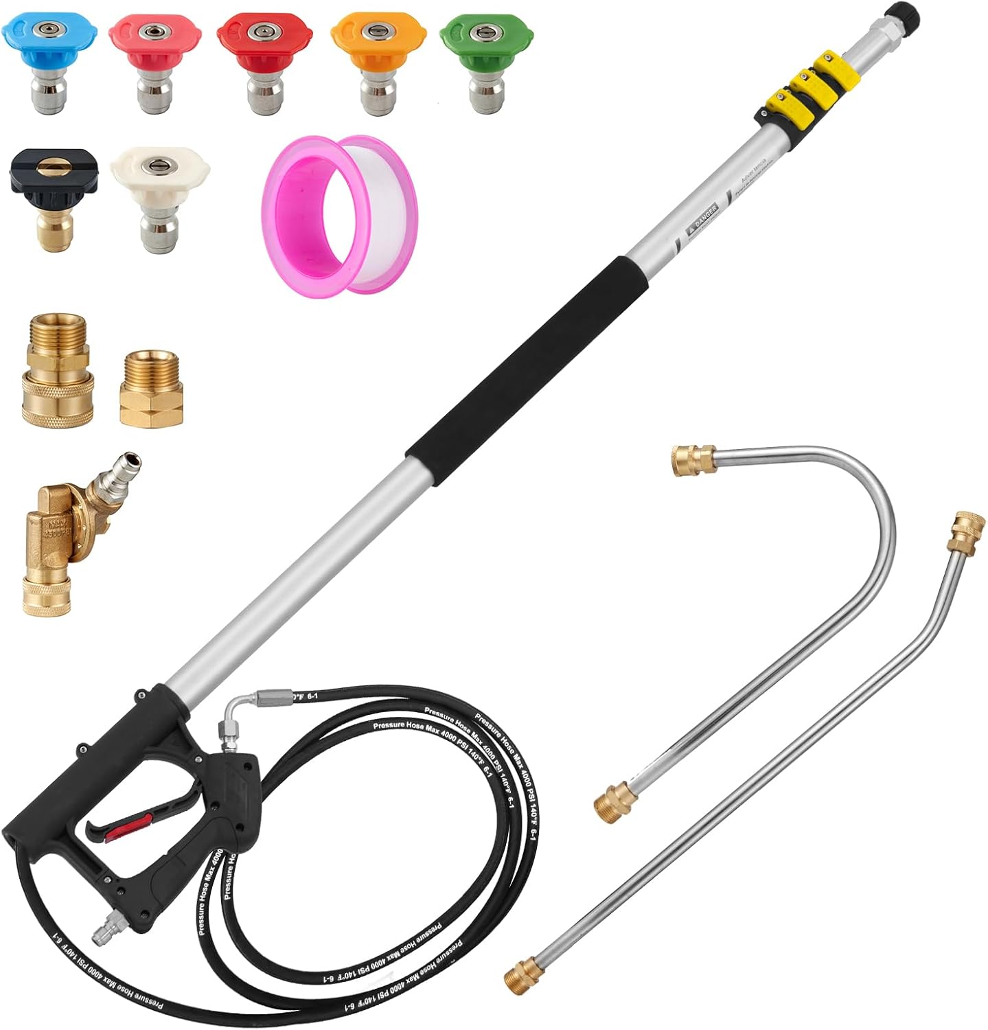 18 FT Telescoping Pressure Washer Wand with Power Washer Extension Wand, Gutter Cleaner Attachment, 5 Spray Nozzle Tips and 2 Hose Inlet Adapters