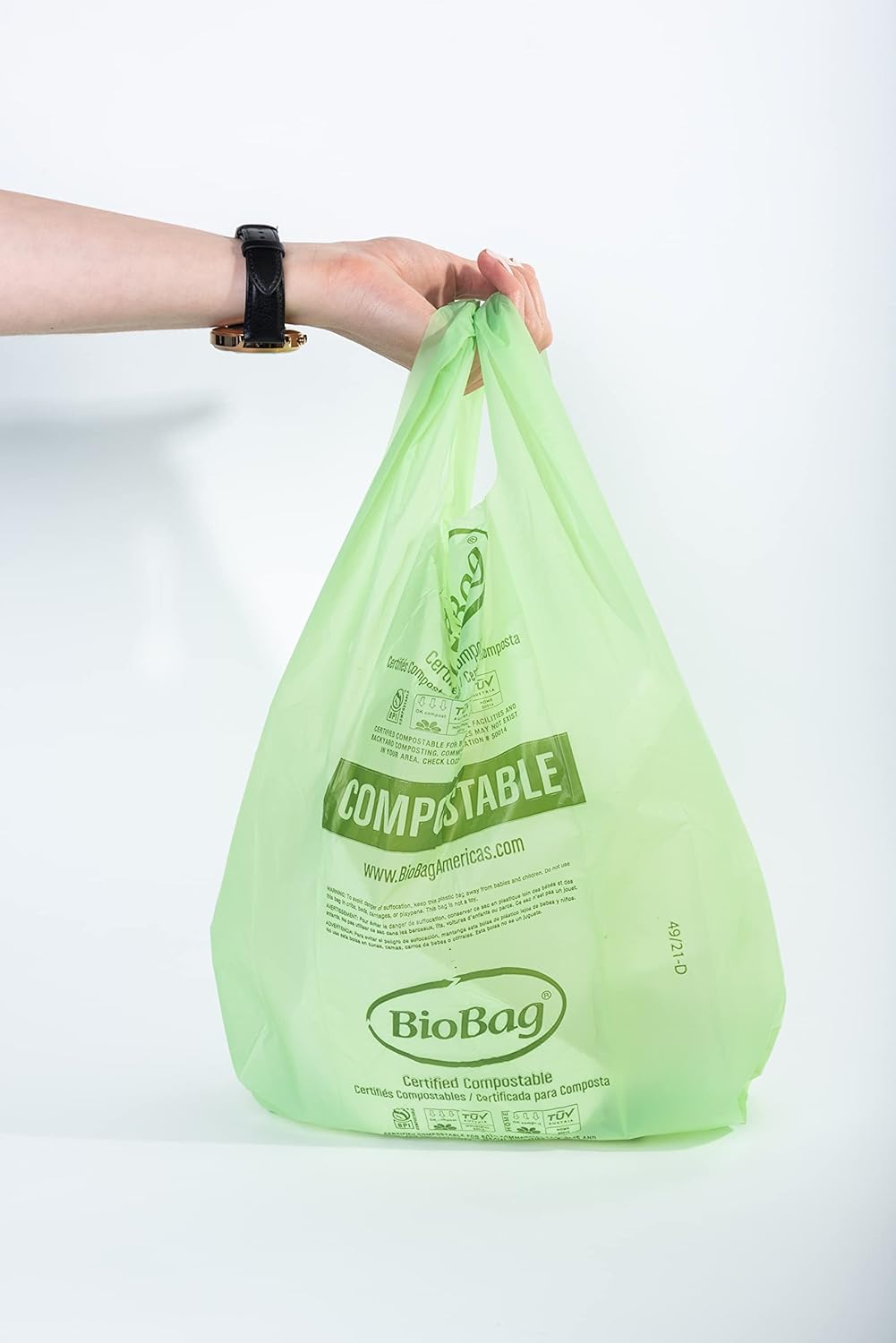 2.6 Gallon Compostable Bags with Handles by BioBag, 150 Count, BPI Certified, Meets ASTM D6400 Standards, Made in USA, Easy-Carry Kitchen Bin Liners