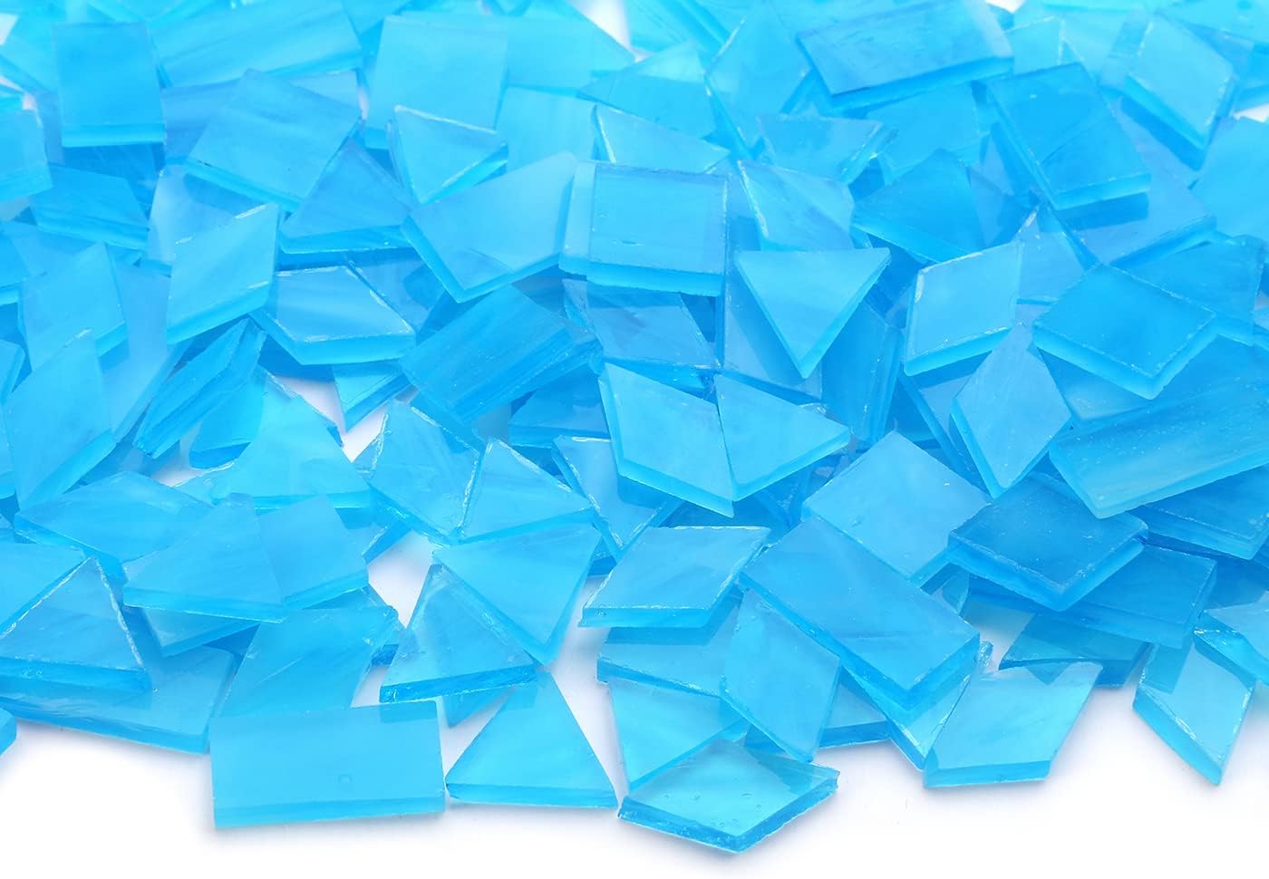 Lanyani 200 Pieces Glass Mosaic Tiles for Crafts,4 Shapes Mixed Colorful Tiffany Stained Glass Pieces,Square/Rectangle/Diamond/Triangle,Sky Blue