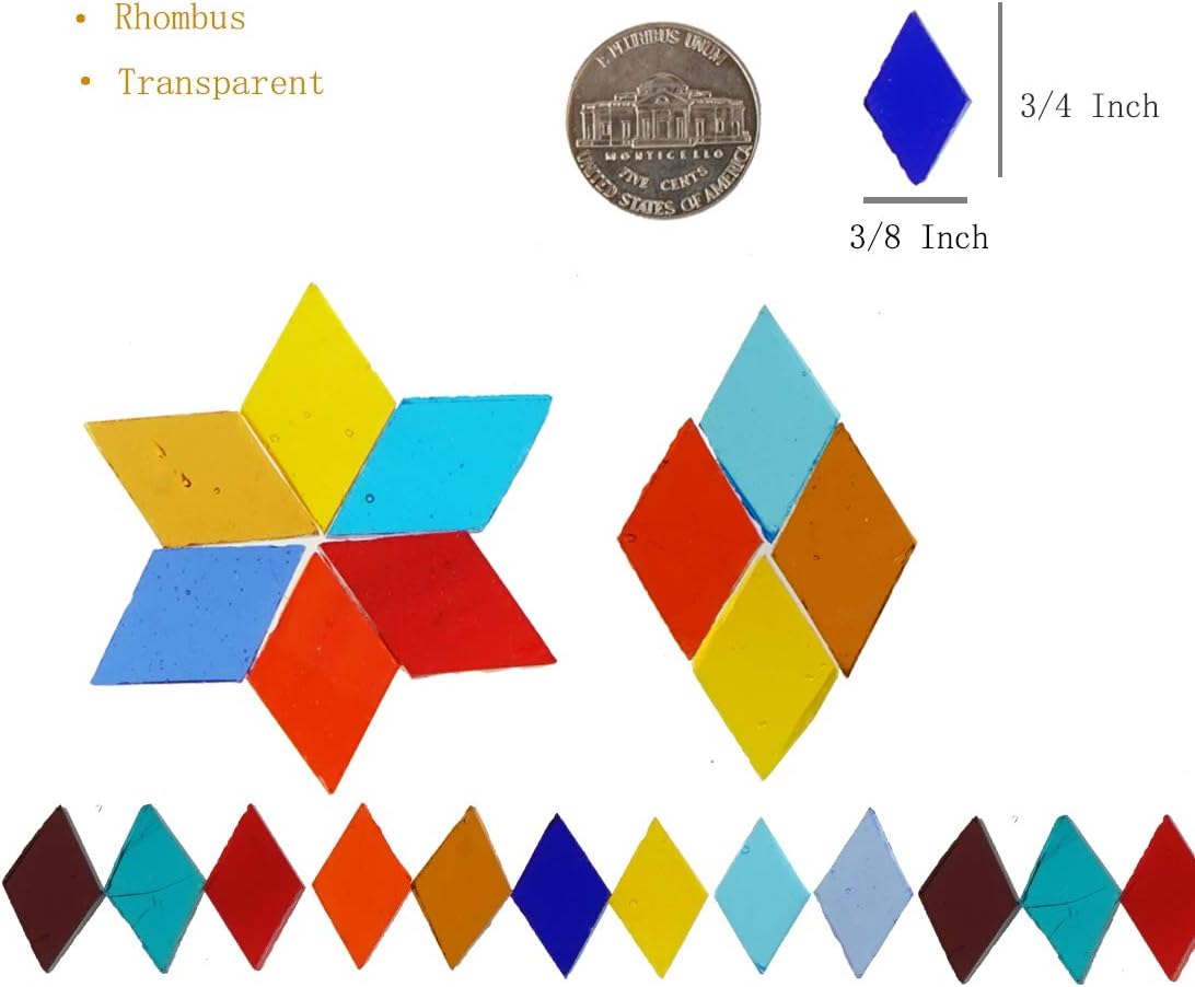 Lanyani Diamond Transparent Glass Mosaic Tiles, Rainbow Cathedral Stained Glass Sheets Pieces for Crafts, Assorted Colors, 17oz