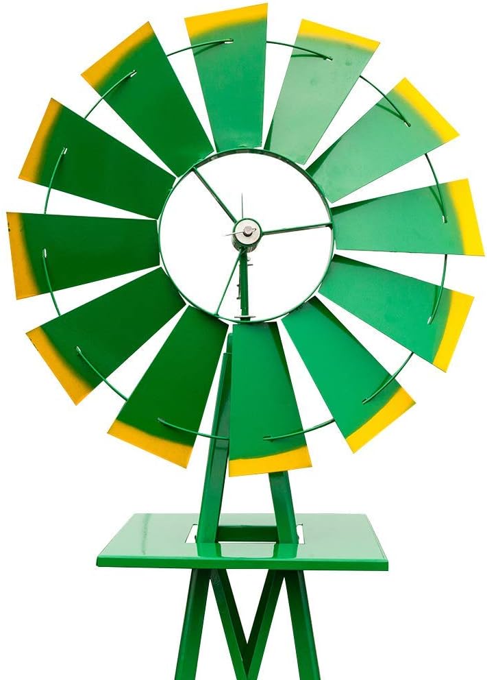 8FT Windmill for Yard Garden Decoration with Weather Vanes，Heavy Duty Outdoor Wind Mills, Large Metal Outdoor Windmill, Weather Resistant,Green