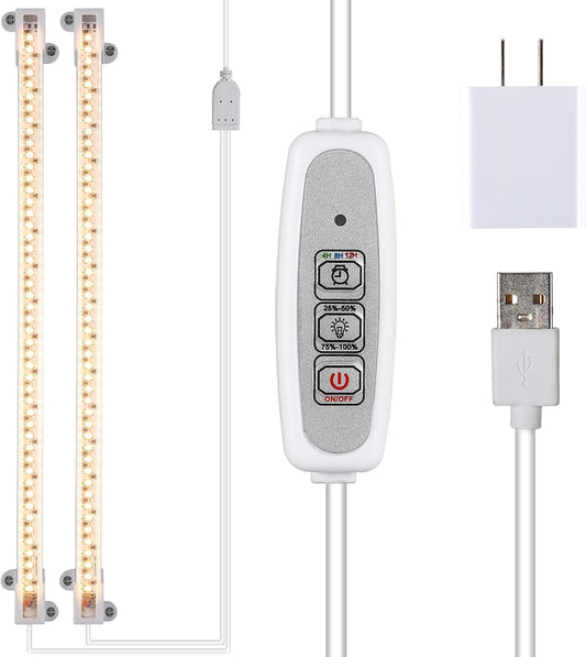 Grow Light Two Heads, Strip Growing lamp, Full Spectrum Grow Light Strips for Indoor Plants with Auto ON/Off Timer & 4 Dimmable Levels, Led Grow Lamp for Green House Hydroponics Succulent
