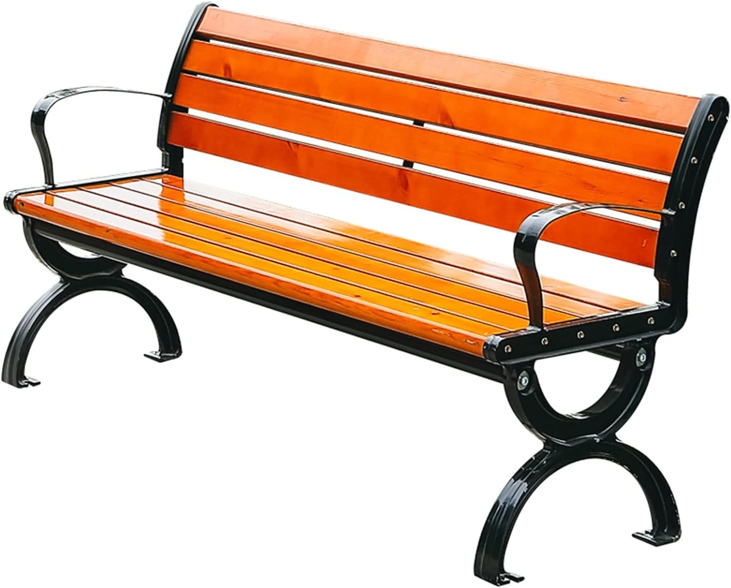 Outdoor Benches Cast Aluminum Preservative Wood 67IN(170CM) Patio Garden Bench Perfect for Backyard, Lawn, Porch, Path