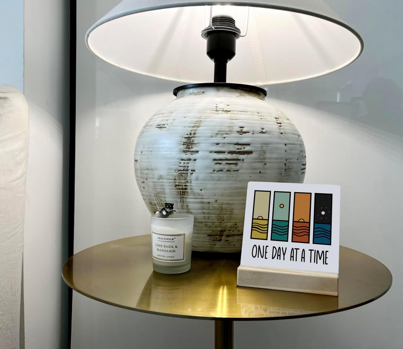 Primitive Wooden Sign, One Day at A Time, Desk Plaque with Wooden Stand 4 x 4.3 inches, Modern Decoration, Farmhouse Table Plaque Signs, Rustic Home Decor Plaque, Inspirational Sign, Uplifting Gift