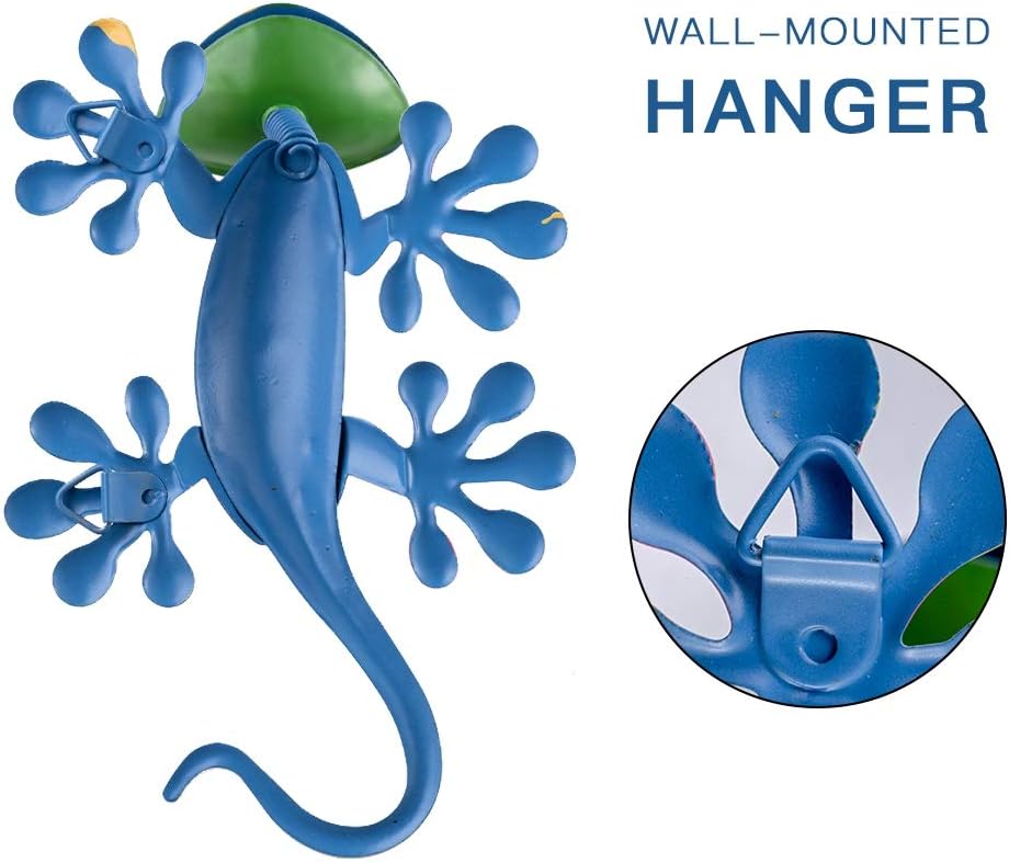 hogardeck Metal Gecko Outdoor Wall Decor, 4 Pack Lizard Art Garden Sculptures & Statues with Shaking Head Spring Decor for Front Yard Fence Patio