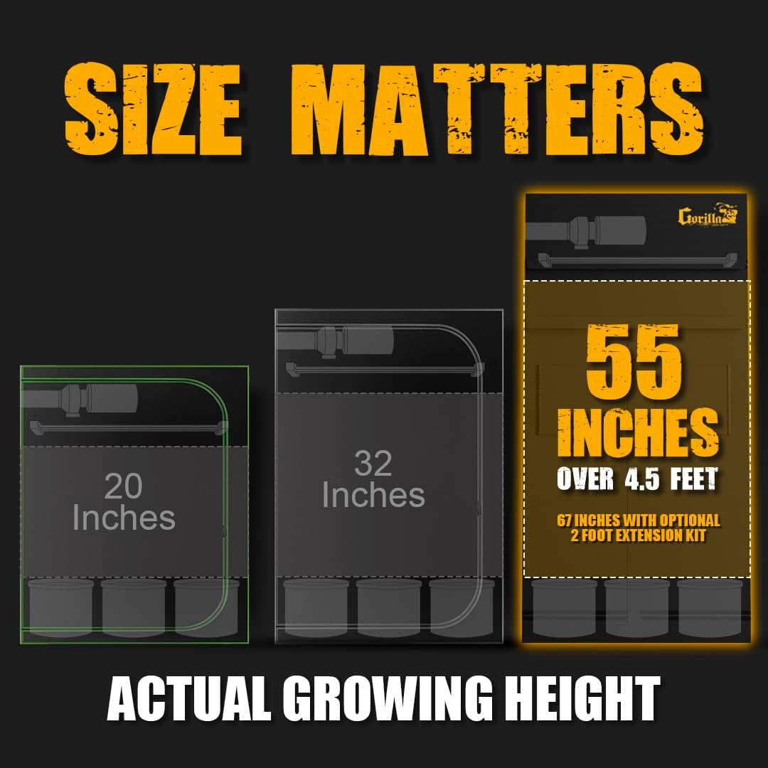 Gorilla Grow Tent Pro 4' x 4' x 6'11 to 7'11 w/Included Extension Kit - Tallest Premium Indoor Grow Tent, Thickest & Most Durable Gorilla Canvas, Strongest w/ 300lb Hang Capacity, Hydroponic Grow Box