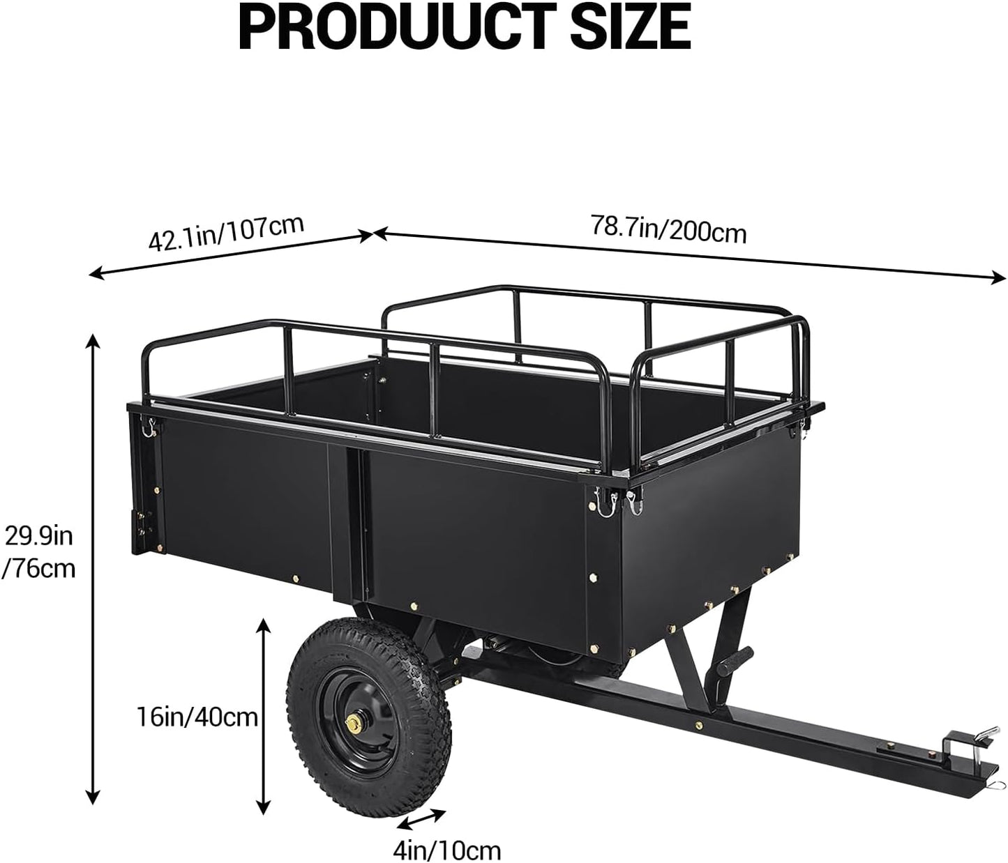 GarveeLife 750 lbs Heavy Duty Steel Dump Cart, 15 Cubic Feet Garden Utility Trailer with Removable Sides,Hand Pull or Foot Pedal Dump Cart for ATV, UTV, Lawn Mowers and Tractors