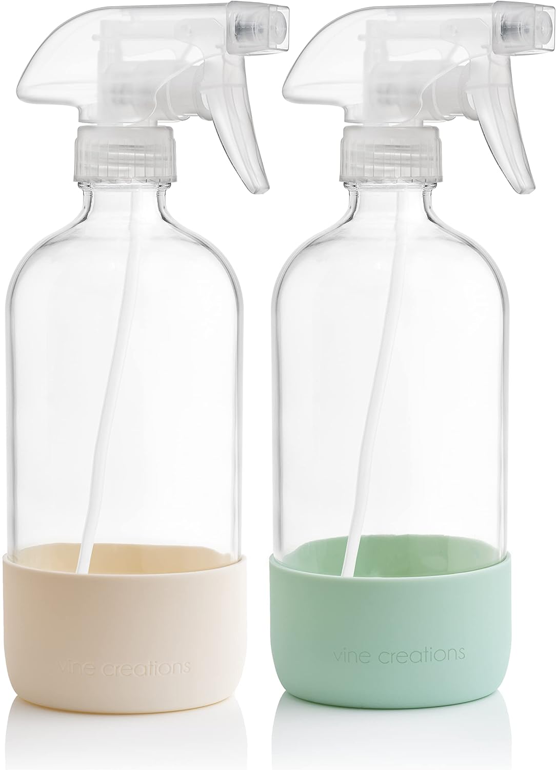 Vine Creations Glass Spray Bottles for Cleaning Solutions, Clear Glass Spray Bottle with Silicone Sleeve, 16 oz Empty Spray Bottles for Cleaning, Plant Spray Bottle, Mist and Stream Nozzle - 2 Pack
