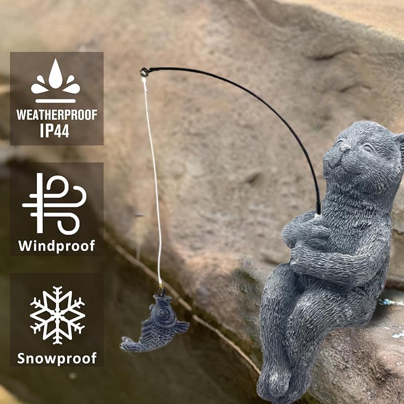 Cat Fishing Statue Garden Decor – 9.8" Weatherproof Resin Cat Fishing Sculpture Decor for Fish Ponds, Koi Ponds, Waterfalls, Poolside & Outdoor Gardens– Resin Figurine for Indoor & Outdoor Décor