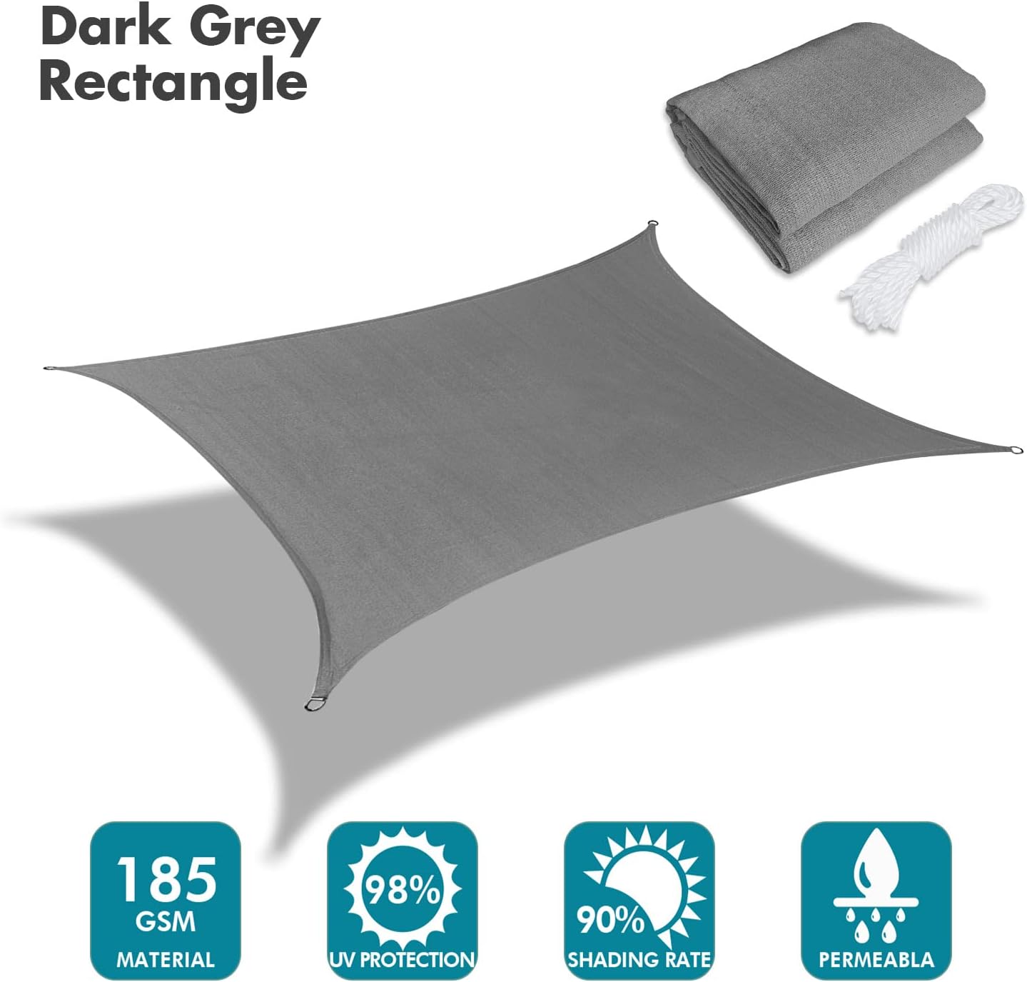 KANAGAWA 18'X20' Dark Gray Custom Size Sun Shade Sail Rectangle UV Block Canopy Cover for Patio Backyard Lawn Garden Outdoor (Customized Available)