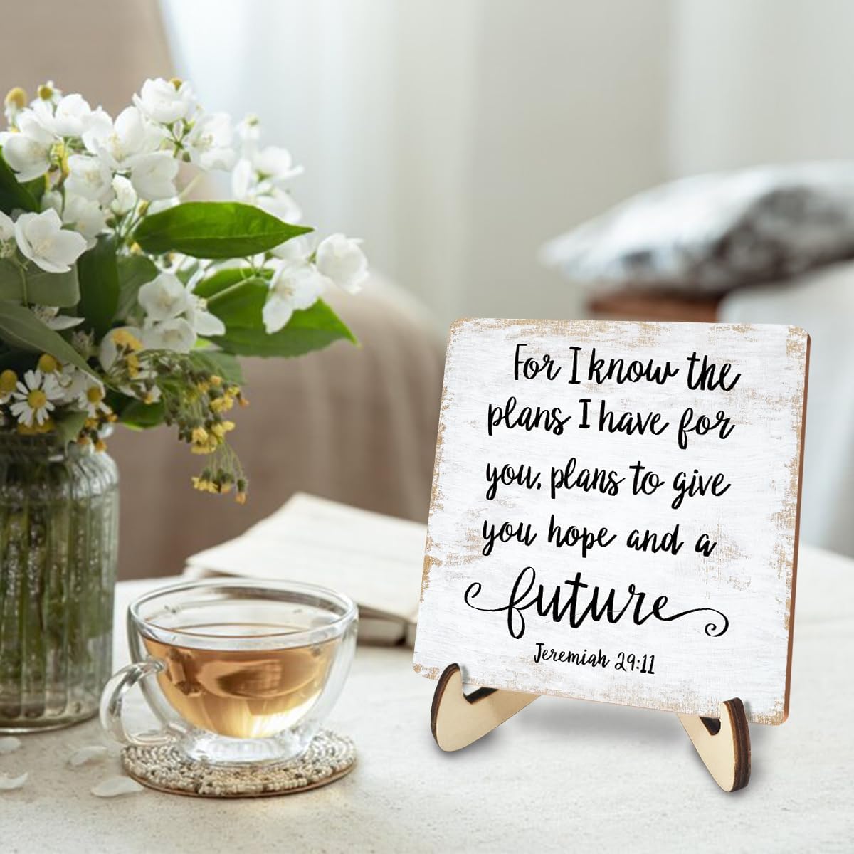 Motivational Wood Sign Rustic Desk Decor Home Cubicle Office Decor Work Table Desk Accessories Decorative Christian Religious Bible Verse Faith Decorations Office Supplies