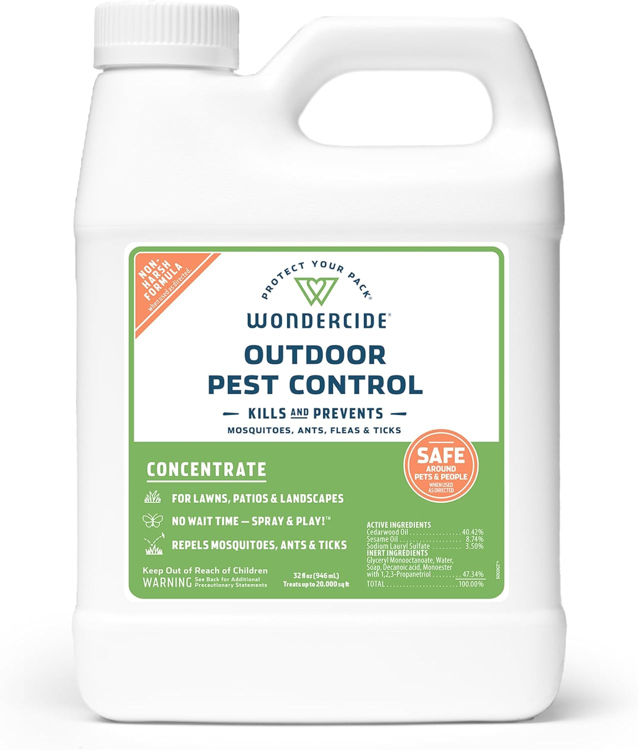 Wondercide - Outdoor Pest Control Spray Concentrate with Natural Essential Oils - Mosquito, Ant, Roach, and Insect Killer, Treatment, and Repellent - Safe Around Pets, Plants, Kids - 32 oz