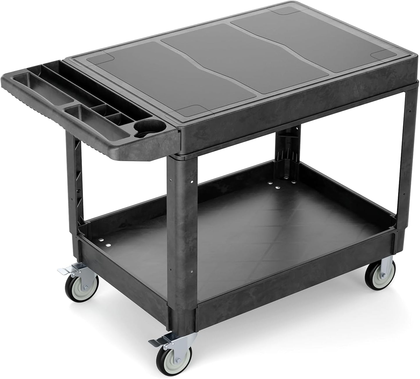 Flat Top Utility Cart Heavy Duty Flat 2 Shelf Multipurpose Cart 550LBS Capacity Service Cart with Ergonomic Handle Rolling Utility Carts with Wheels for Warehouse Garage Office Storage Transport
