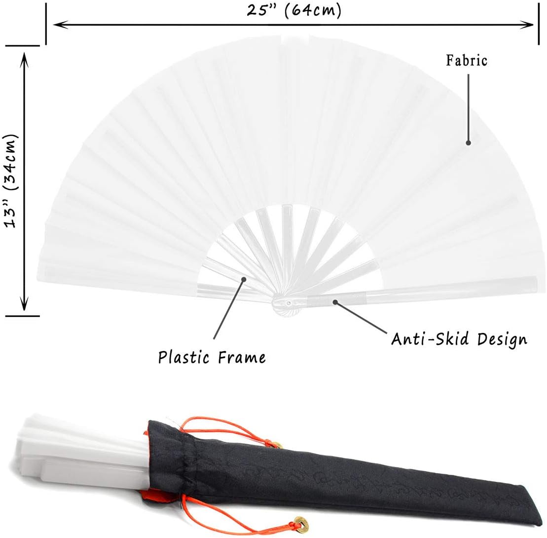 Zolee Large Rave Clack Fan for Line Dancing - Boots on The Ground Folding Hand Fan - Foldable Chinese Tai Chi Kung Fu Fan - for EDM, Music Festival, Hot Flashes, Event, Party, Dance (White)