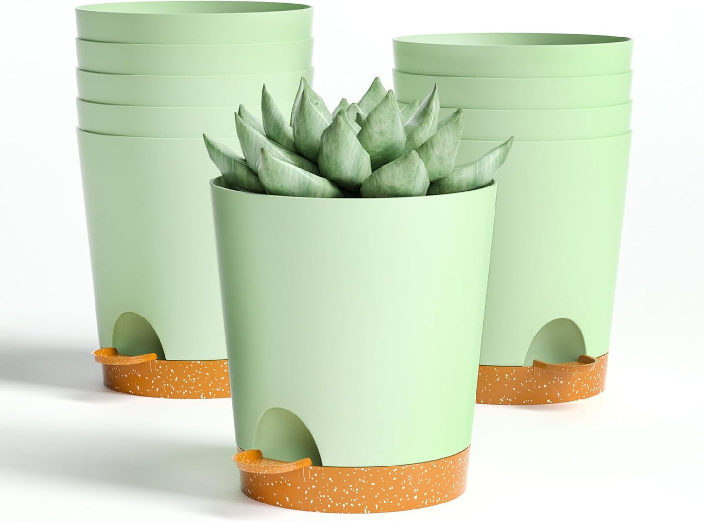 4 inch Small Plant Pots for Outdoor Indoor Plants, 10 Pack Planters with Drainage Holes and Tray, Small Self Watering Pots for Succulent,Cactus, Aloe and Other Plants (Green)
