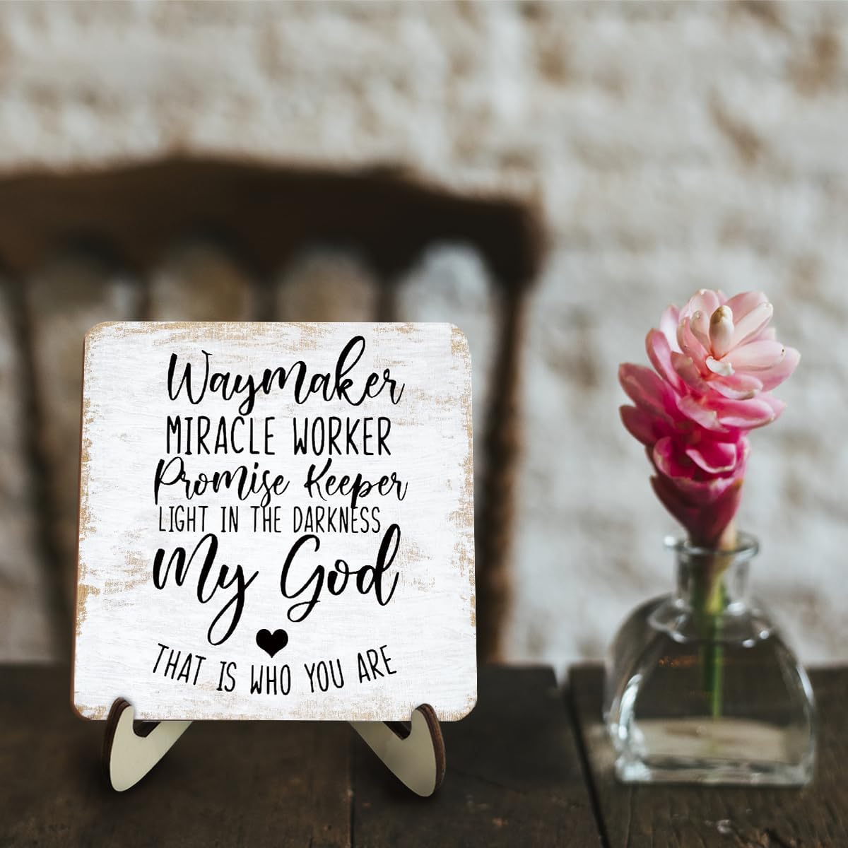 Motivational Wood Sign Rustic Desk Decor Home Farmhouse Office Decor Work Table Desk Accessories Decorative Christian Religious Bible Verse Faith Decorations Office Supplies for Desk Cubicle Decor