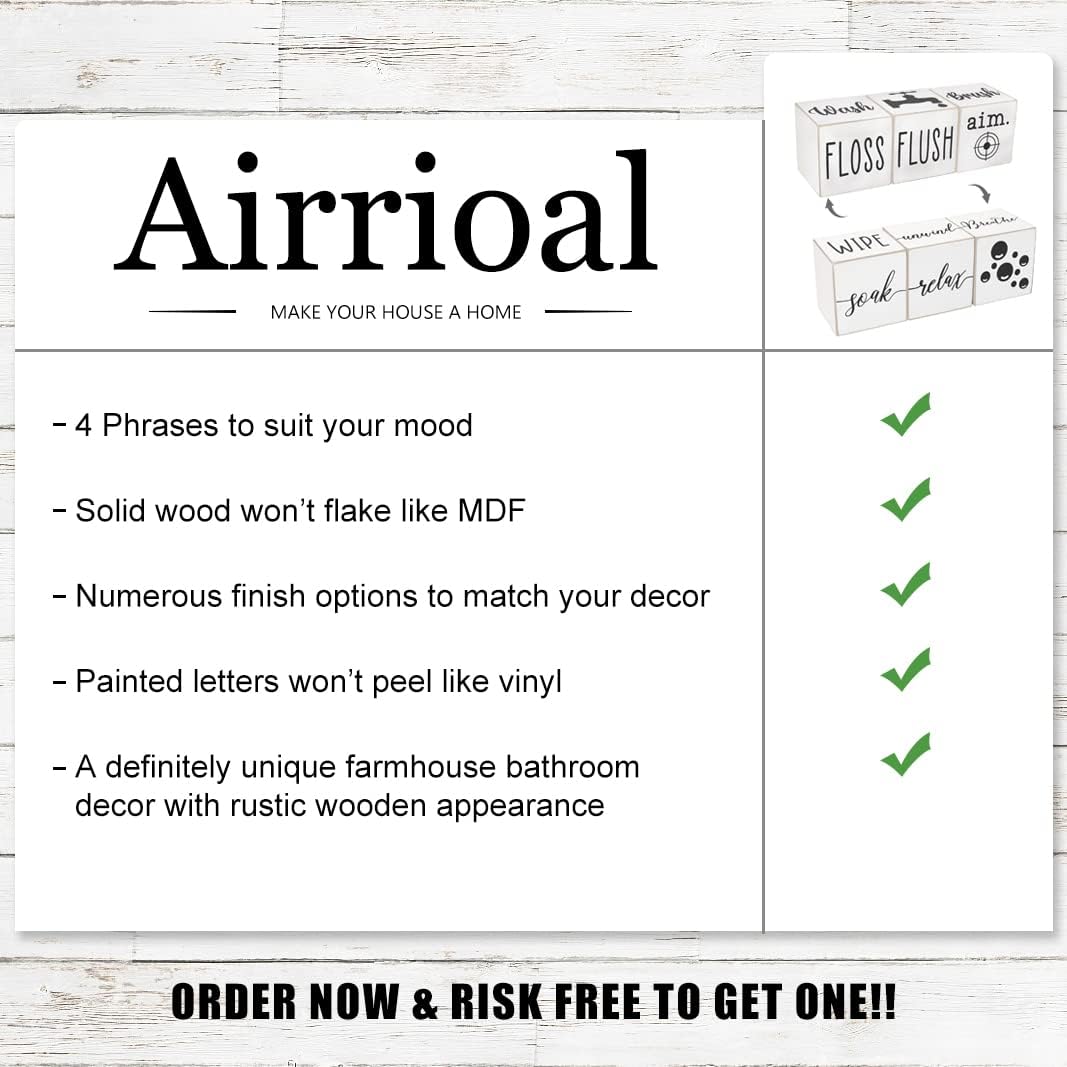 Farmhouse Funny Bathroom Decor, 4-Sided Wooden Blocks, Country Rustic Cute Bathroom Sign for Shelf, Black and White House Home Decorations Accents, 2.8