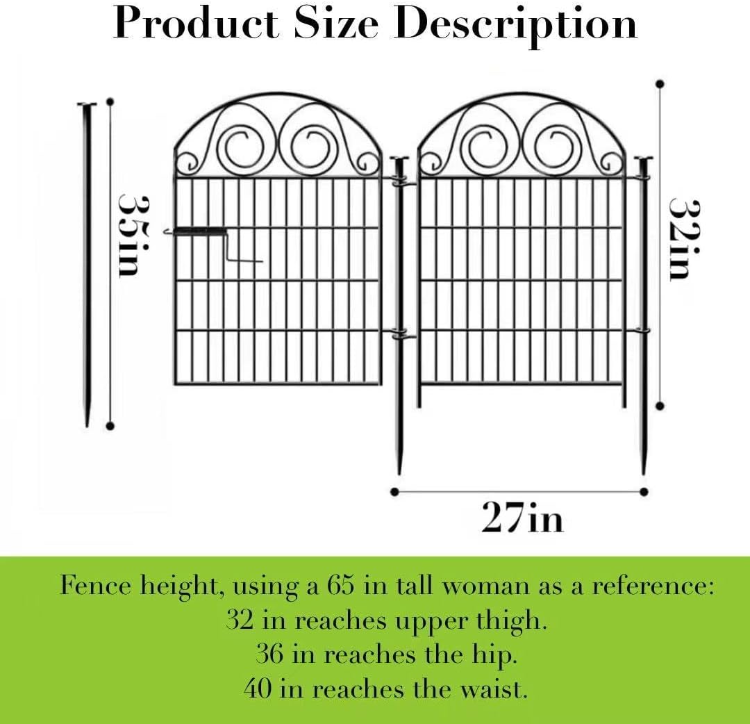 Tall Garden Fence Animal Barrier with Gate, 32 in(H) 8 Panels Garden Fences and Borders for Dogs, Dog Fence Outdoor for Yard, Total Length 17.5 Ft Metal Temporary Fencing│Patented