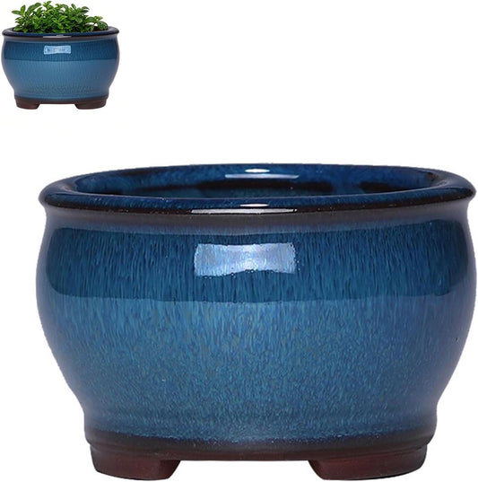 Ceramic Planter Pots with Drainage Hole, Small Flower Pot for Succulents, Orchid, Bonsai Plants, Indoor Outdoor Garden Windowsill Shelf Decor (Blue)