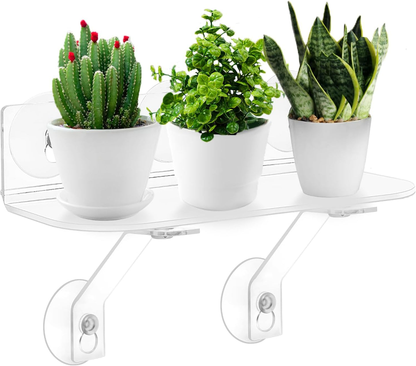 15-Inch Window Boxes Sill Planter Suction Cup Holder, 5-Inch Extra Wide Window Sill Extender, with Load Bearing Bracket for Herbs, Succulents, Clear Acrylic Indoor Plant Stand