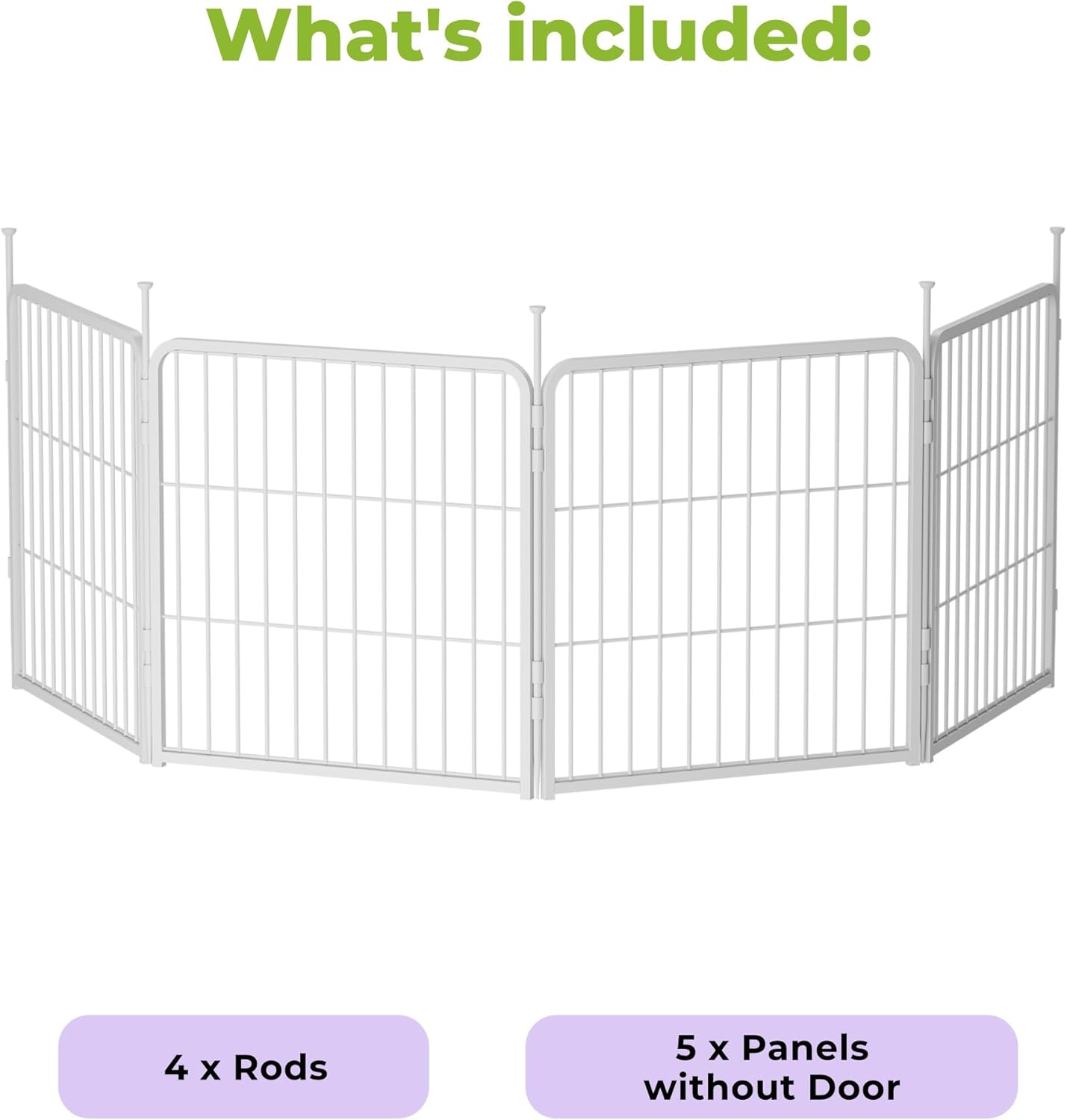 Doorless Garden Fence 24 in(H) x 7.4 ft(L) 4 Panels, Heavy Duty Metal Animal Barrier Fence, No Dig Fence for Dogs, Rabbit Fence for Garden, White
