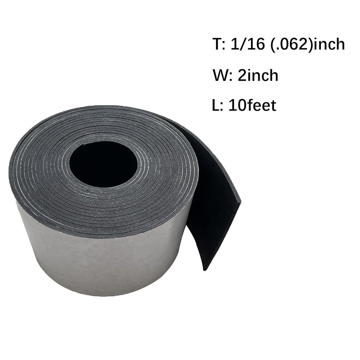 Solid Rubber Sheet with Adhesive 1/16 (.062)" Thick X 2" Wide X 10'Long, Solid Rubber Strips Rolls Self Adhesive for Gasket, Protection (2" X10'X1/16)