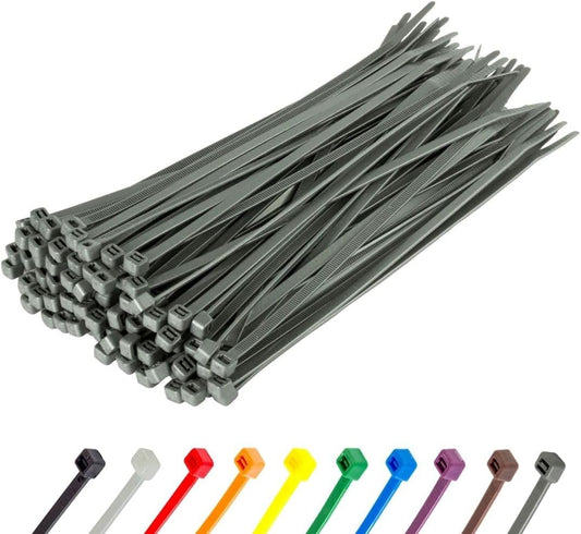 GTSE 8 Inch Silver/Grey Zip Ties, 100 Pack, 18lb Strength, UV Resistant Strong Nylon Grey Cable Ties, Self-Locking 8" Tie Wraps