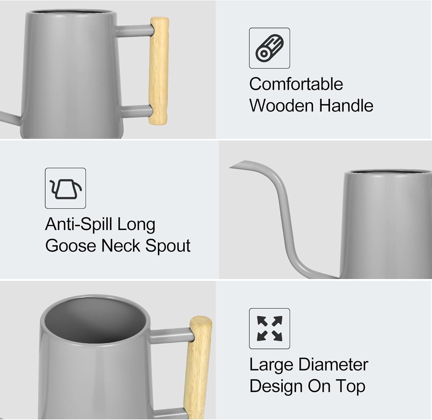 Watering Can Indoor Plants, 35 oz/1000 ml Metal Stainless Steel Watering Can Pot with Long Spout for Indoor House Plants Bonsai Outdoor Garden Flower Decorative (Gray)