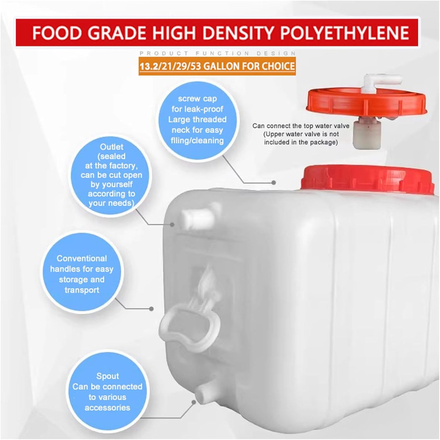 Large Water Storage Tank BPA Free Water Jug Container with Spigot, Portable Food Grade Plastic with Wide Opening for Outdoor Camping Hiking RV Emergency(Size:35L/9Gallon,Color:White)