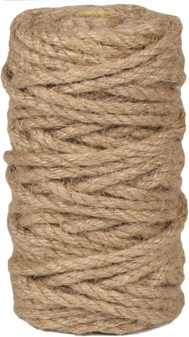 PerkHomy Jute Twine String 6mm Natural Thin Ribbon for Craft Gardening Art Wedding Decoration Packing Material (80FT * 6mm)