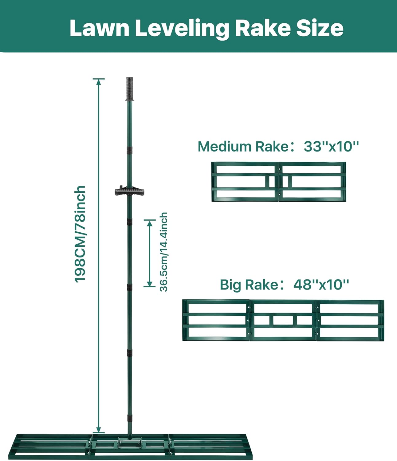 Lawn Leveling Rake 48x10'', Yard Leveling Rake with 78'' Back-Saving Adjustable Handle, Stainless Steel Lawn Leveler Tool for Garden, Backyard, Farm, Golf Course