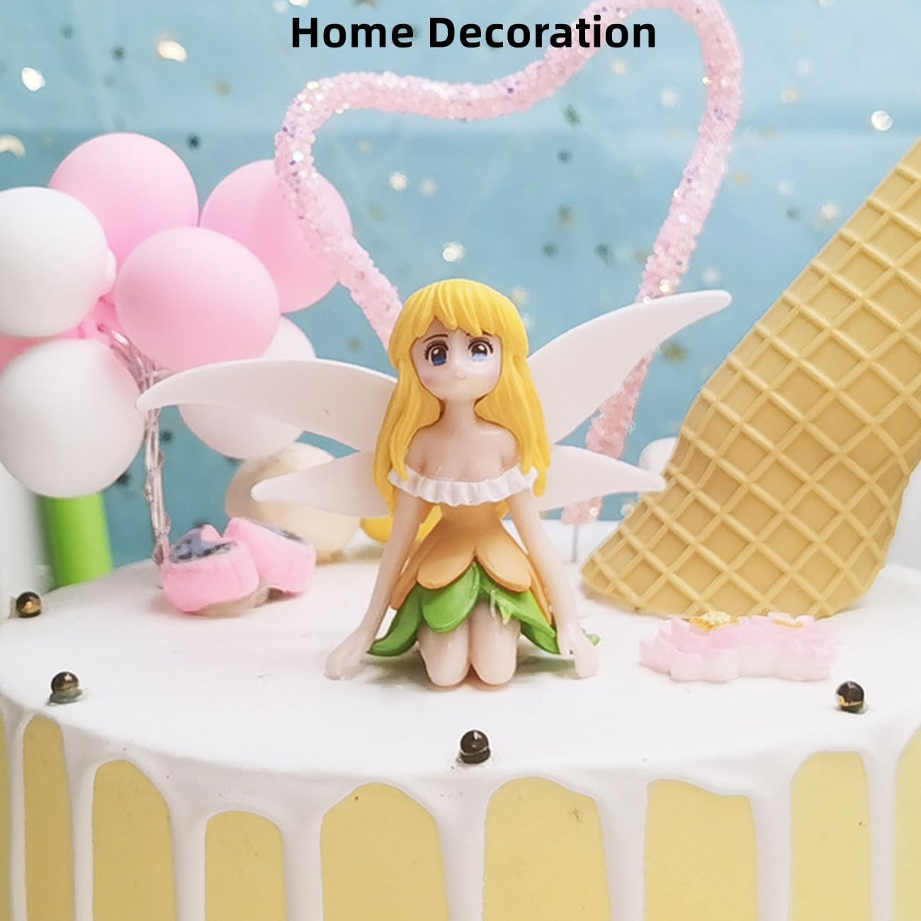 LONCESS Miniature Fairy Accessories - Small Fairy Figurines, Flower Pot, Garden Wands, Home Decoration, Birthday Cake Topper, Girl Fly Wing Figurines for Car Decor, 4 Pieces