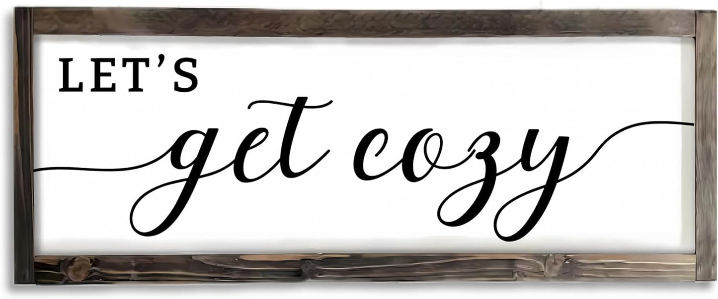 Dazingart Let's Get Cozy Sign, Farmhouse Bedroom Wall Art Decor, Framed Wood Sign for Housewarming Gift (Let's Get Cozy)