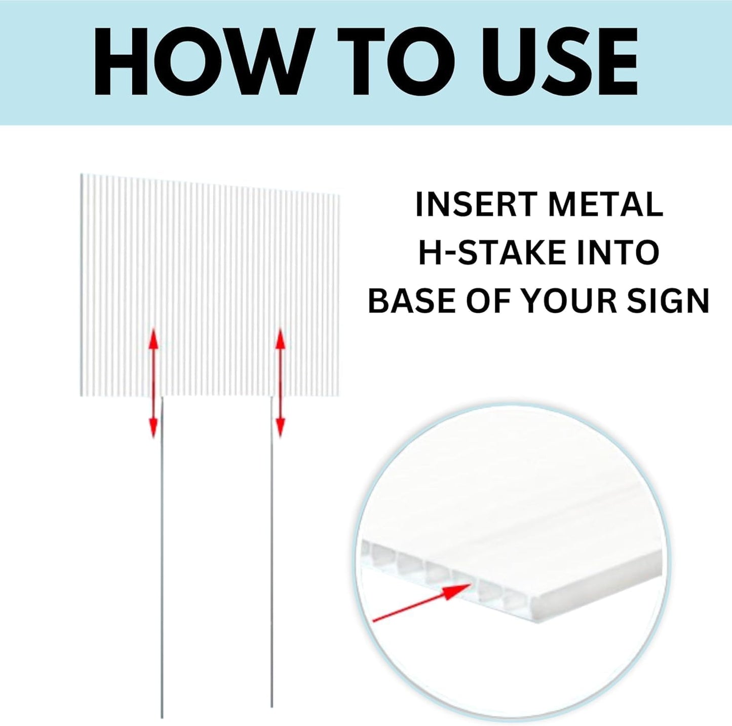 Tacmaster Wire Metal Yard and Sign H Stakes – Durable Blank Lawn Sign Posts for 4mm Corrugated Panels, Real Estate Signs, Waterproof and Wind Resistant, Ideal for Outdoor Use, 24"x10" – 50 Pack